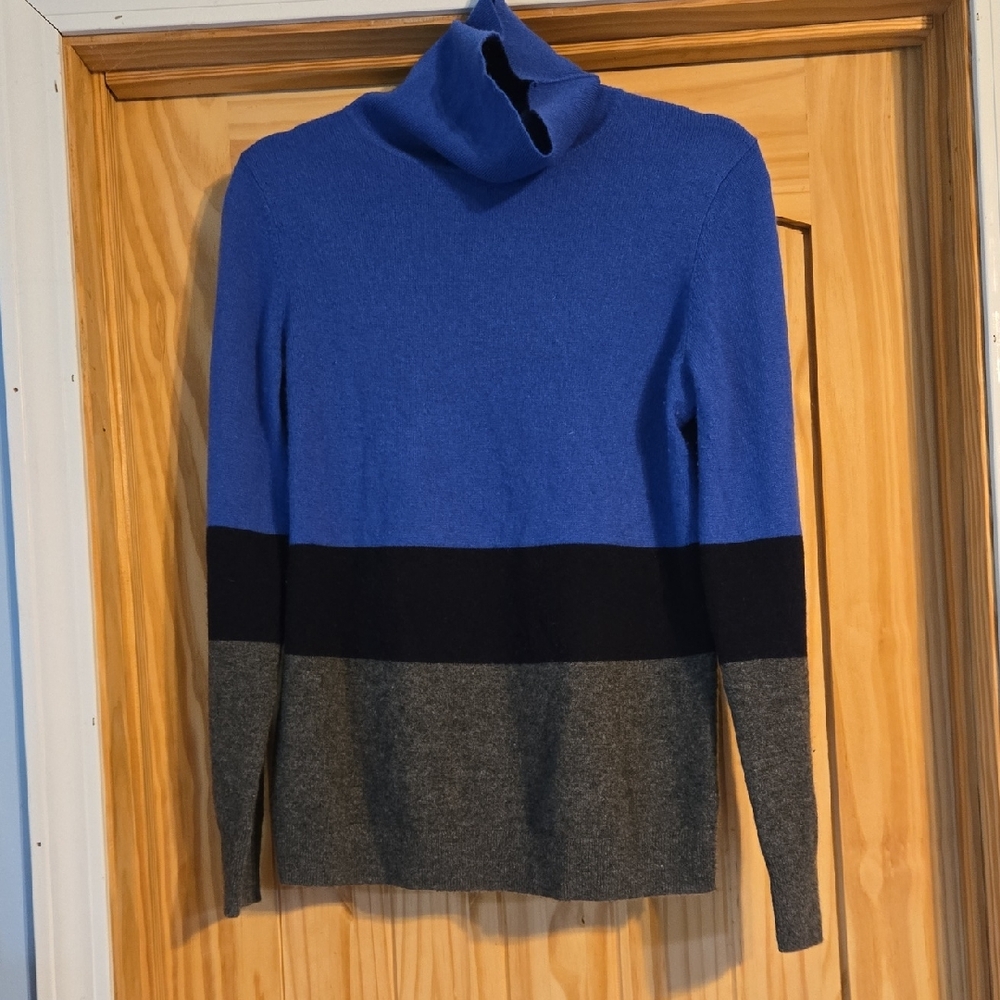 Talbots Blue and Gray Colorblock Turtleneck Sweater